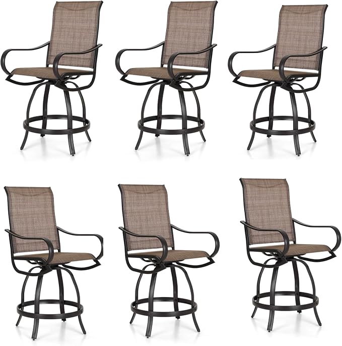 PHI Villa Outdoor Swivel Bar Stools Set of 6, Counter Height Patio Chairs by PHIVILLAThepioneerofcomfortablehouseholdsupplies