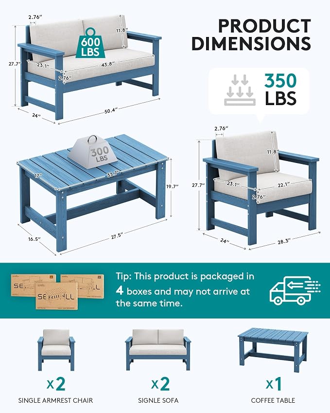 SERWALL 5 Pieces HDPE Outdoor Sofa Set - Image 2