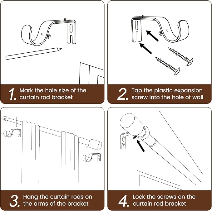 1” Diameter Gold Curtain Rod Itself is 30-60 inch 2 Pack, Fit 30 to 56 Windows - Image 5