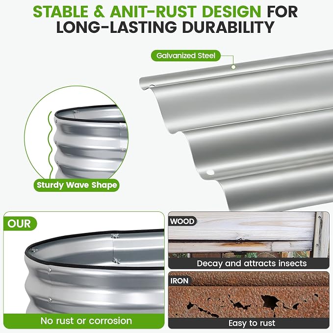 Galvanized Raised Garden Bed Outdoor 24'' Deep | Oval Metal Garden Beds - Image 6