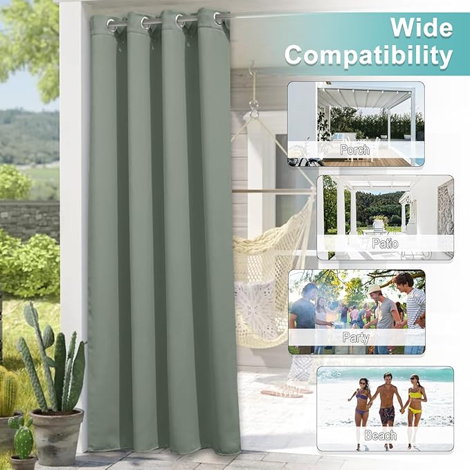 NICETOWN Outdoor Curtain for Patio Waterproof, W66 x L84 inch Sun Blocking UV - Image 6