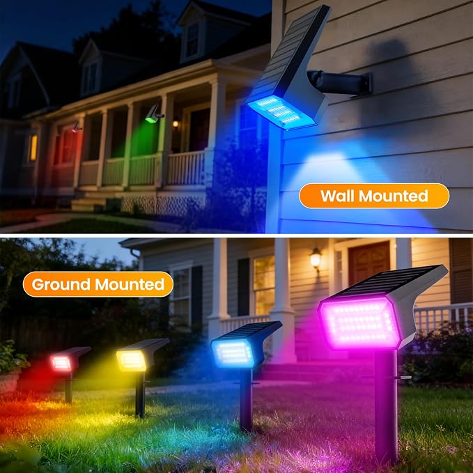 Fabrito Color Changing Solar Spot Lights Outdoor 10 Pack, Auto On/Off RGB - Image 5