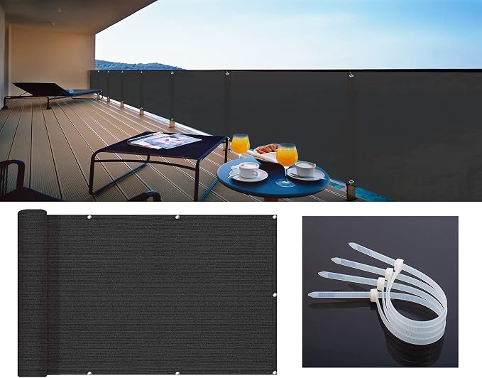 LOVE STORY 3'x115'' Black Balcony Privacy Screen Fence, UV Protection - Image 5
