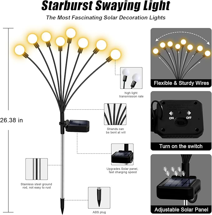 Solar Garden Lights Outdoor, 4 Pack 32LED Swaying Light Waterproof Solar Lights - Image 4