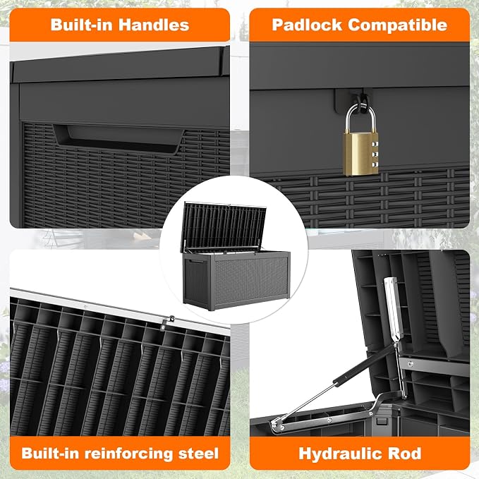 260 Gallon Resin Deck Box, Lockable Patio Outdoor Storage Box - Image 3