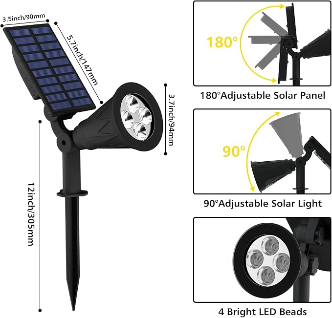 T-SUN Blue Solar Spotlights, Solar Lights Outdoor Waterproof, Auto ON/Off - Image 8