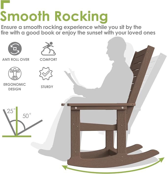 GREENVINES Outdoor Rocking Chairs | Porch Rocker | HDPE Plastic | Wood Grain | - Image 5