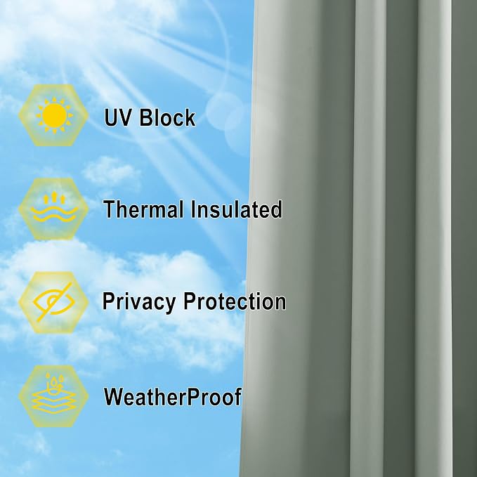 NICETOWN Outdoor Curtain for Patio Waterproof, W66 x L95 inch Sun Blocking UV - Image 4