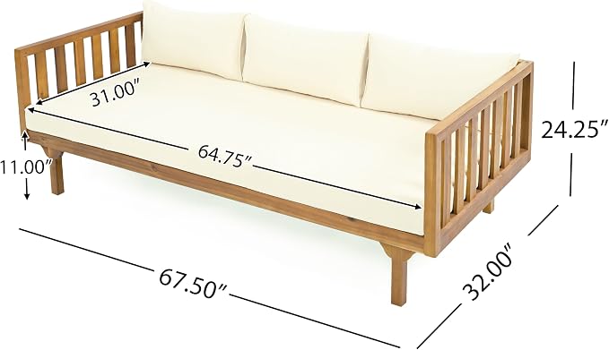 Merax Outdoor Acacia Wood Conversation Set, 3-Seat Loveseat Sofa w/Coushion and - Image 5