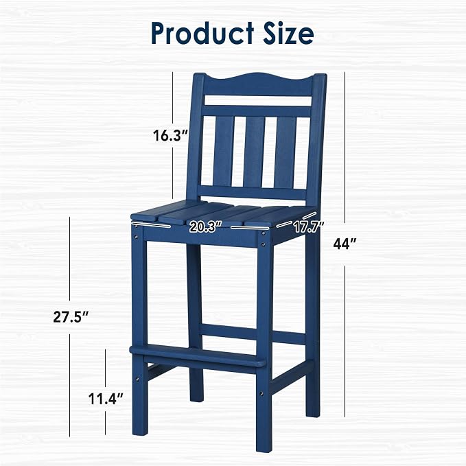 nalone Outdoor Bar Stool, HDPE Tall Adirondack Chair Bar Chair, Weather - Image 3