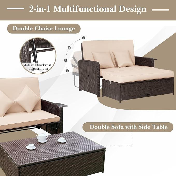 HAPPYGRILL Patio Rattan Wicker Daybed - Image 5