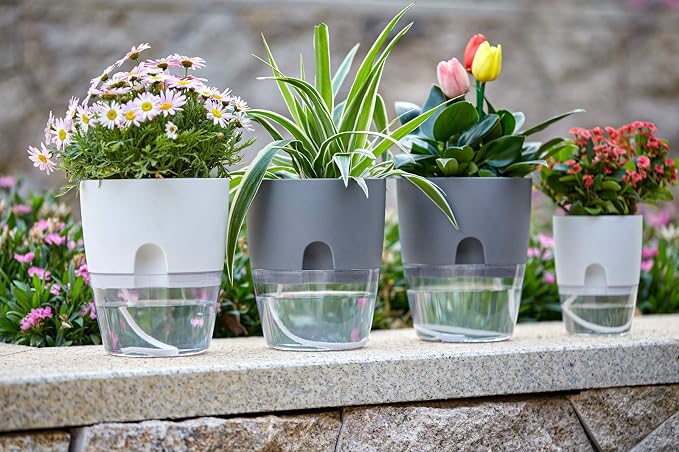 Self Watering Pots for Indoor Plants, 5 Pack 6/4.1/3.2 Inch Flower Pot Modern - Image 3