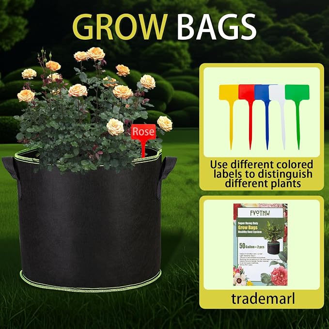 2-Pack 50 Gallon Plant Grow Bags, Thickened Nonwoven Fabric Pots - Image 3