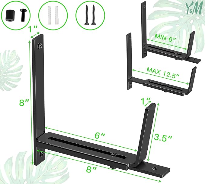 Y&M Adjustable Planter Brackets, Heavy Duty Iron Window Box Mounting Hooks - Image 3