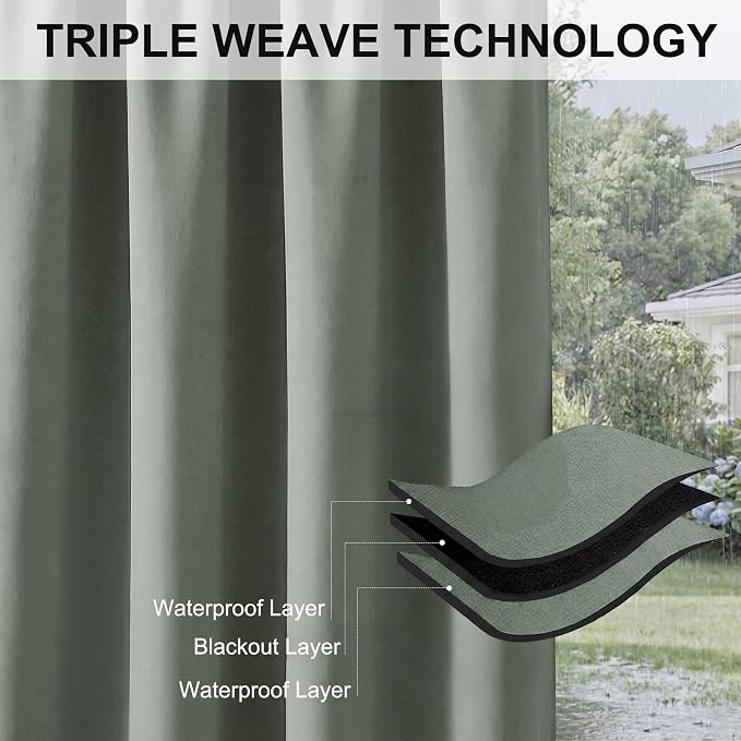 RYB HOME Outdoor Curtains for Patio Waterproof Block Sunlight Thermal Insulated - Image 6