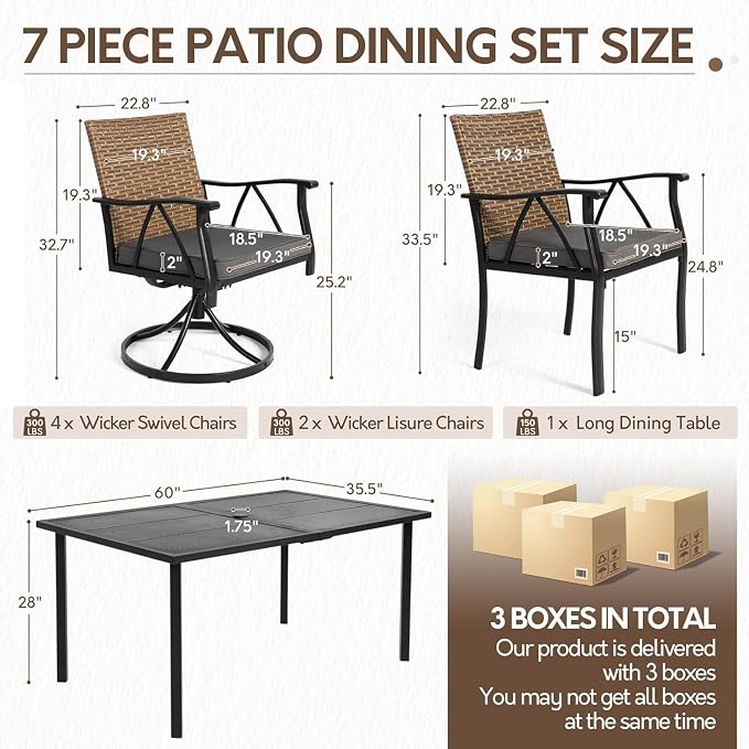 7-Piece Patio Dining Set for 6, Outdoor Dining Set - Image 2