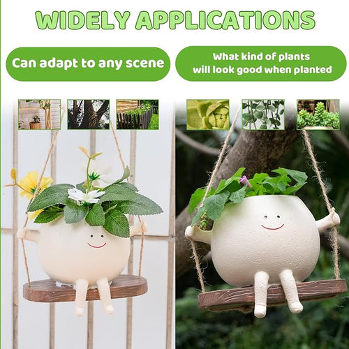 2 Pcs Swing Hanging Planters for Indoor Plants Swinging Plant Pot Face Hanging - Image 2