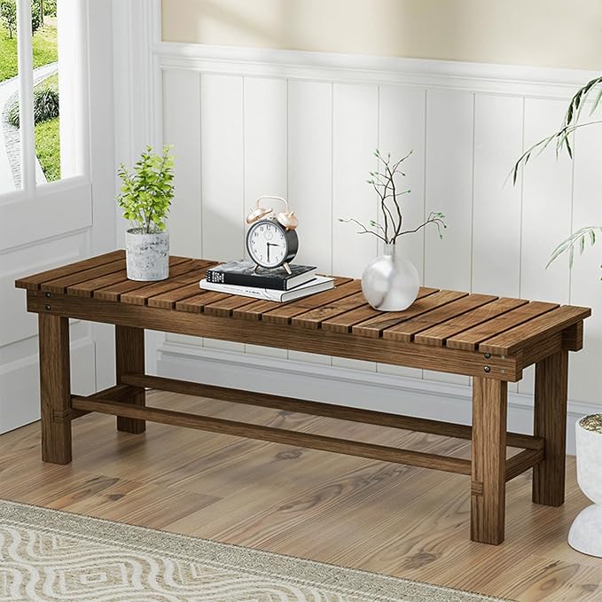 35.4'' Outdoor Garden Benches Weatherproof Patio Bench Two-Person Seat Backless - Image 8
