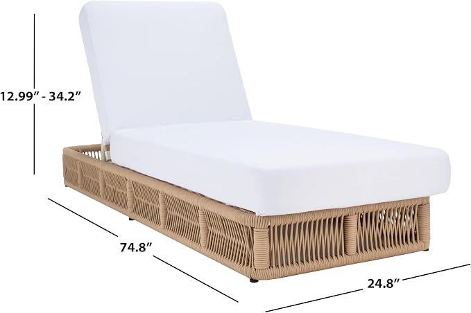SAFAVIEH Outdoor Collection Gillian Tan Rope/White Cushion Chaise Lounge Chair - Image 15