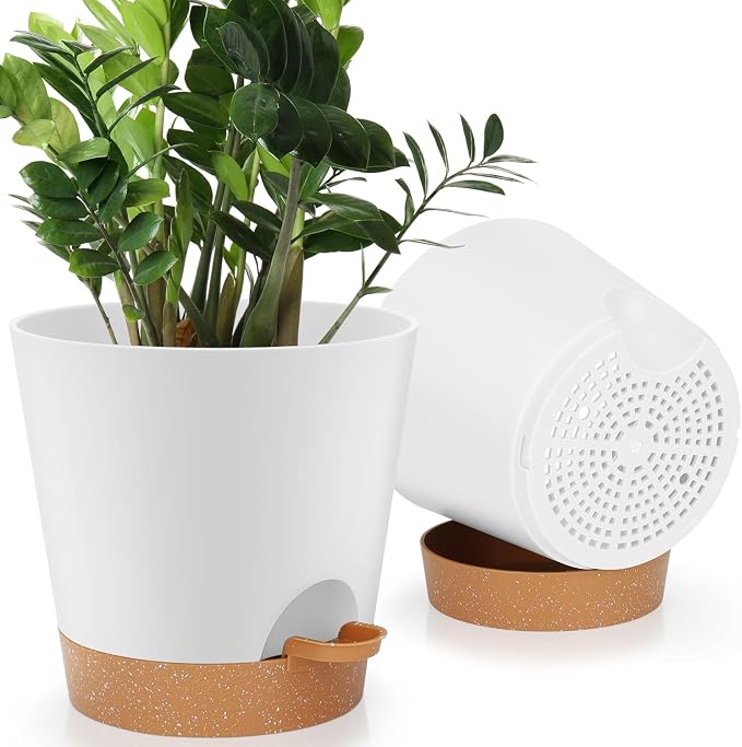 8-Inch Plant Pots, Self-Watering Planters by AFamilyofGardenLovers
