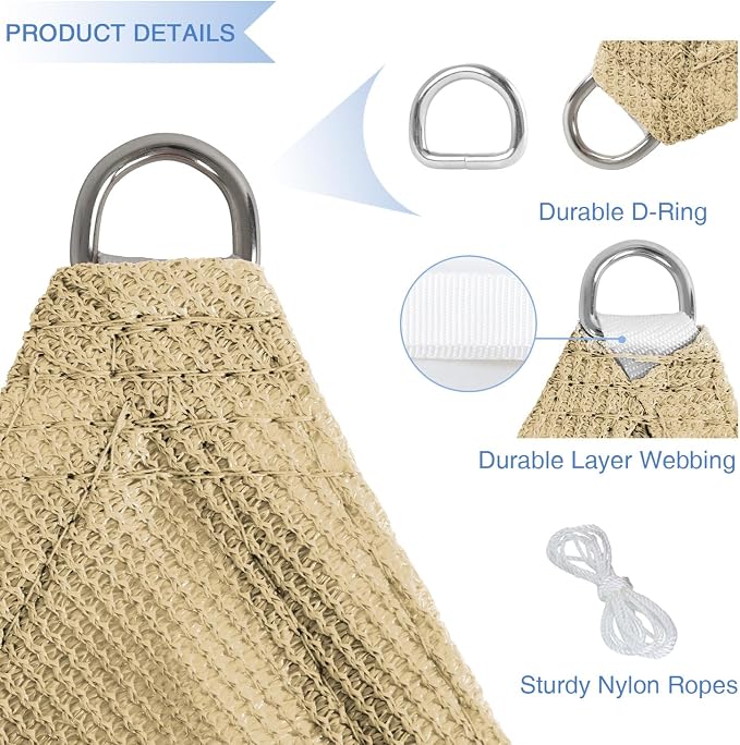 E&K Sunrise 5' x 5' x 5' Sun Shade Sail Triangle Canopy Shade Cover UV Block - Image 4