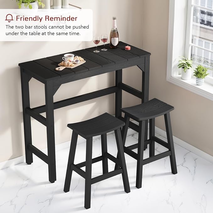 Stoog 3-Pieces Patio Bar Set, All-Weather HIPS Outdoor Bar Stools Set of 2 - Image 8