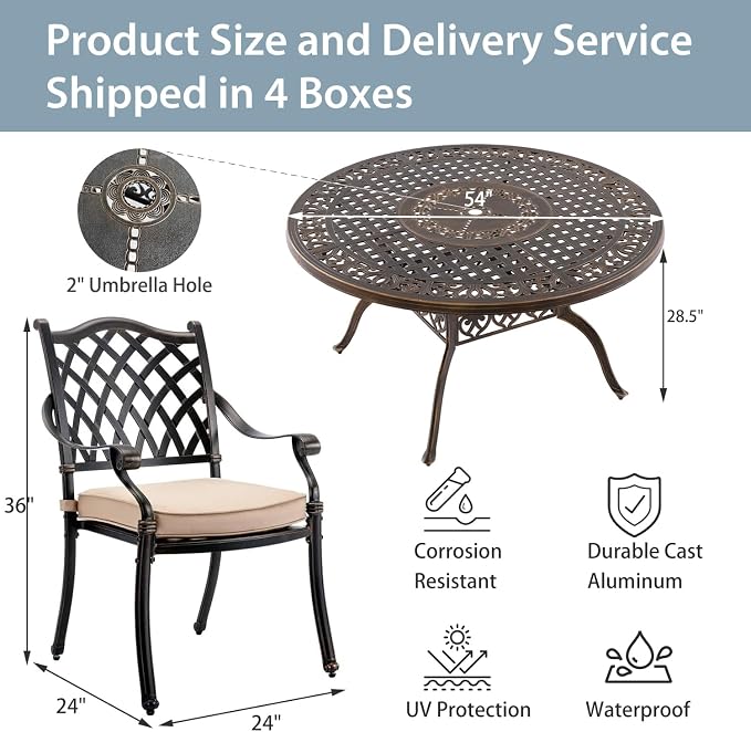 7-Piece Cast Aluminum Patio Furniture, Outdoor Dining Sets - Image 6