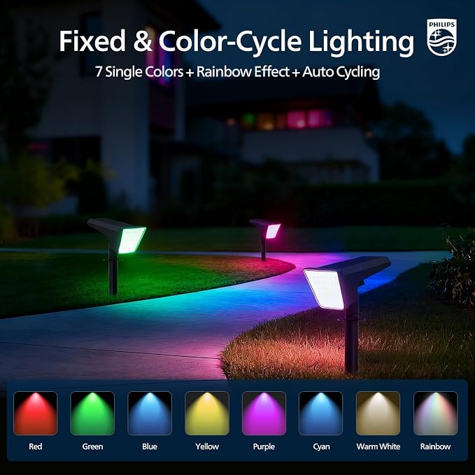 Philips 6 Packs Solar RGBW Spot Lights Outdoor, 18 LED Solar Powered Landscape - Image 3