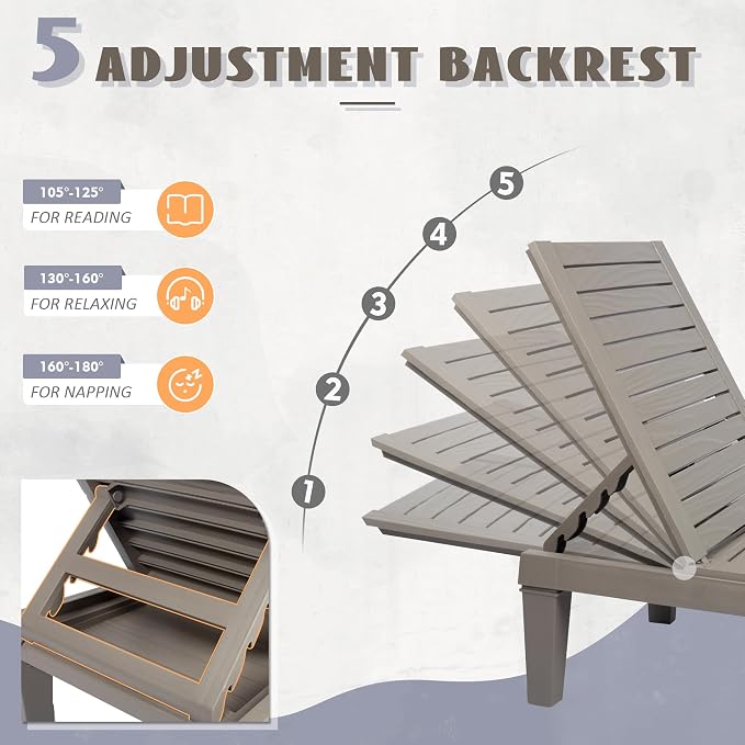 Outdoor Chaise Lounge Set of 4, Lightweight Patio Chairs, Waterproof Sun - Image 7