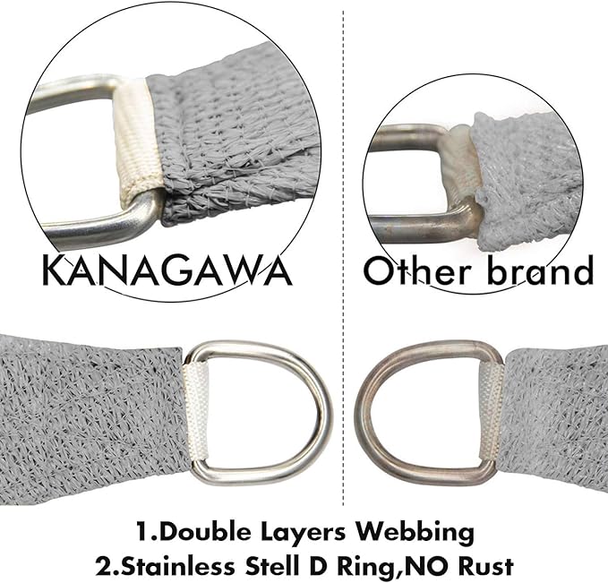 KANAGAWA Sun Shade Sail 12'x12'x17' Gray Triangle UV Block Canopy Awning - Image 4