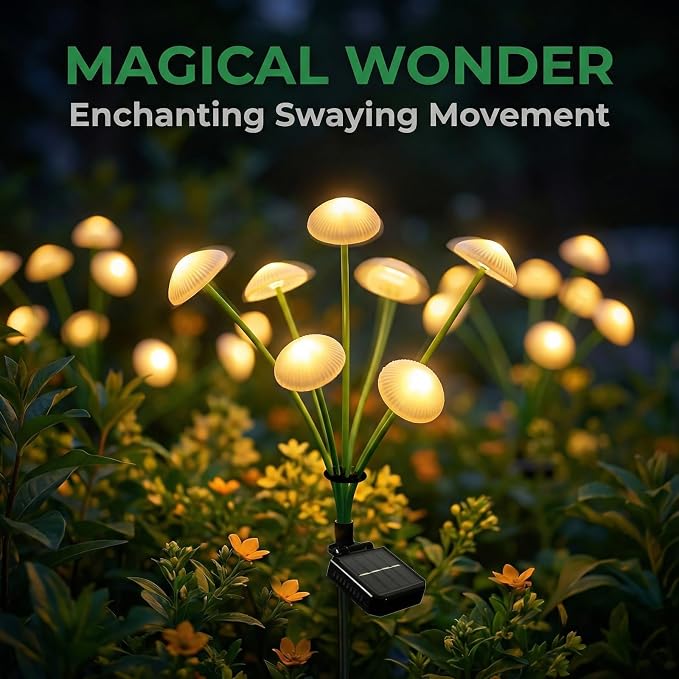 6 Pack 48LED Solar Garden Lights, 8 Lighting Modes Swaying Mushroom Lights - Image 5