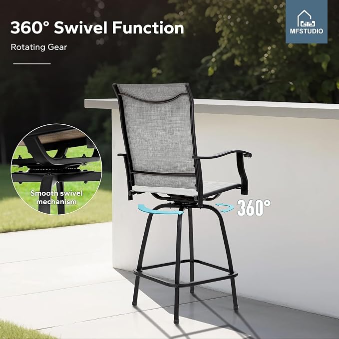 MFSTUDIO Outdoor Bar Stools Set of 2, Swivel Bar Height Patio Chairs Outdoor - Image 4