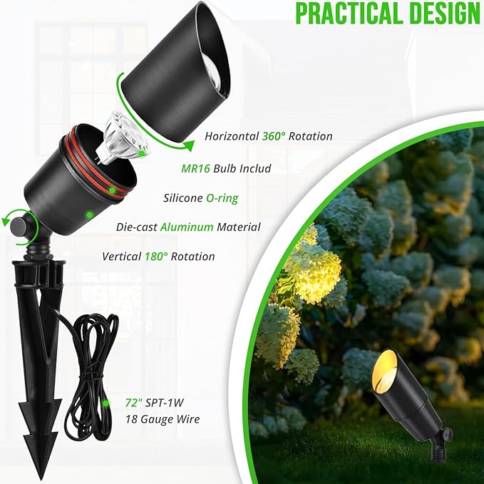 wowlite Matte Black Aluminum Outdoor Spot Lights - Image 4