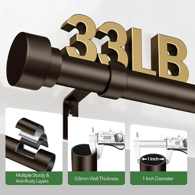 Curtain Rods for Windows 32 to 170, 1 Inch Adjustable Heavy Duty Long Window - Image 4