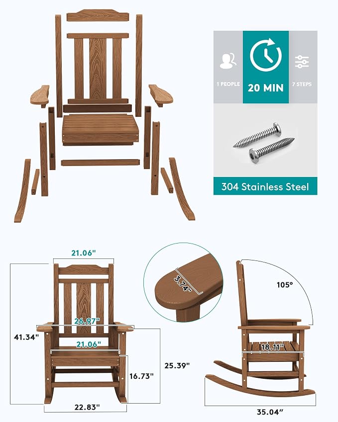 SERWALL Oversized Rocking Chair Outdoor, HDPE Outdoor Rocking Chair - Image 3