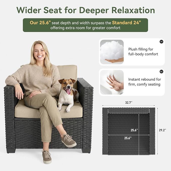 Aoxun 1 Piece 3-Seats Sofa Patio Furniture Set, Wicker Outdoor Furniture - Image 4