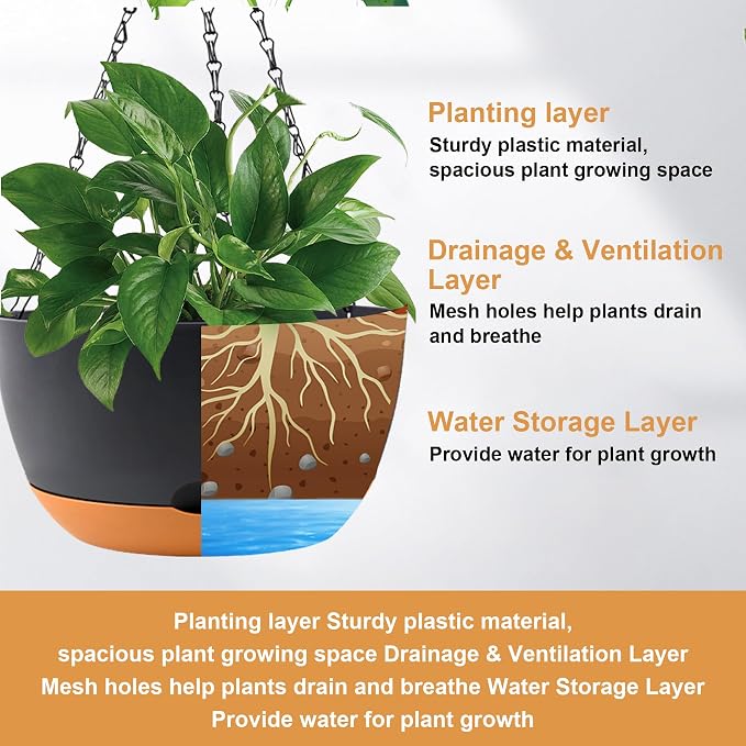 4 Pack Plastic Hanging pots for Plants Indoor, 8 Inch Plant Pot Indoor Outdoor - Image 2
