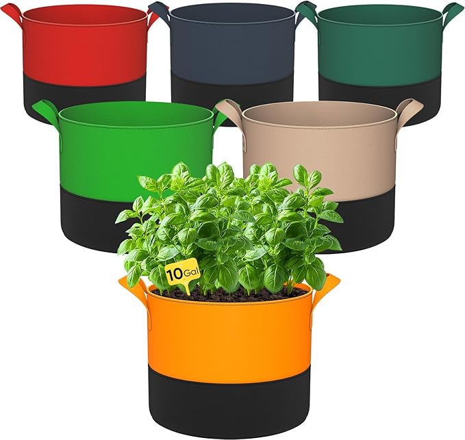 10 Gallon Grow Bags: 6 Pack 350G Heavy Duty Thickened Colorful Potato Grow Bags by RVZHI