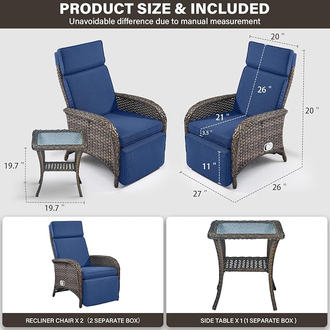 Belord Versatile Outdoor Recliner Chair Set of 3 - Image 2