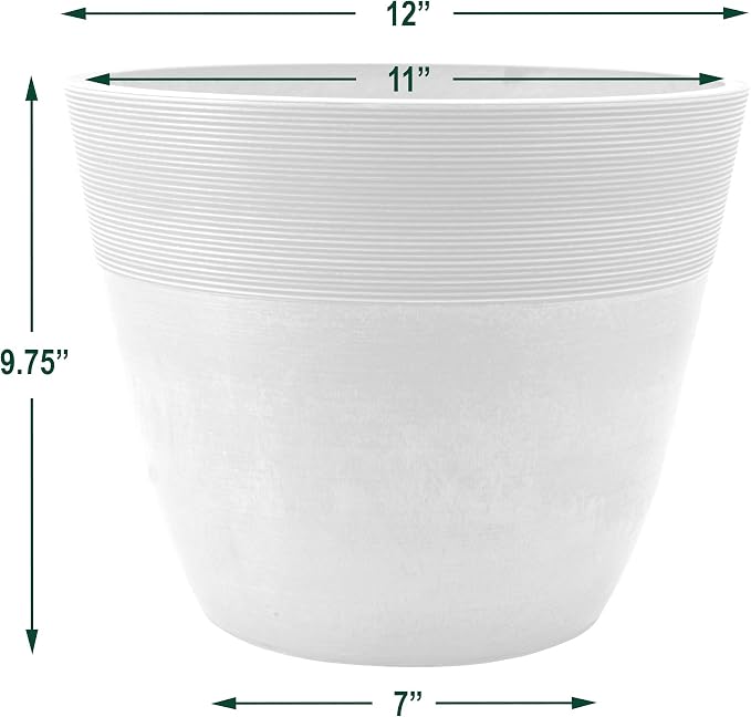 PSW Pot Collection 12-inch Plastic/Stone/Wood Composite Large Ribbed Planter – - Image 4