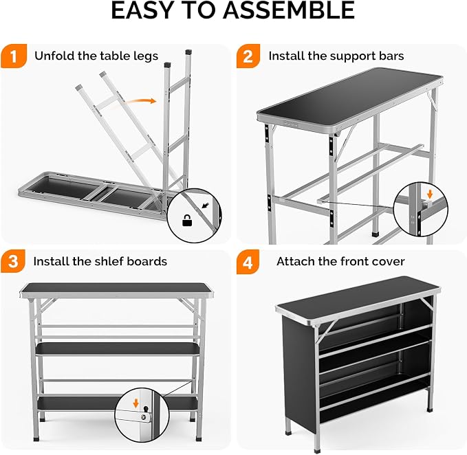 VINGLI 43" Portable Bar Table, 3-Tier Shelves, Mobile Bar Table - Image 5