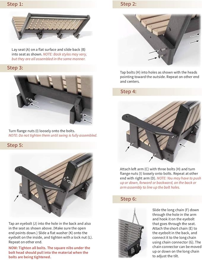 Poly Lumber Wood 5FT Mission Porch Swing Amish Craftsmandship Made in USA HDPE - Image 7