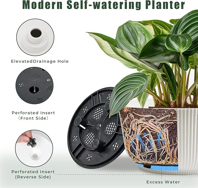 T4U 8 Inch Self Watering Pots for Indoor Plants, 2 Pack Plant Pots, Durable - Image 3