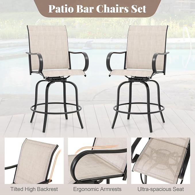 Giantex Set of 2 Swivel Outdoor Bar Stools, All-Weather Bar Height Patio Chairs - Image 5