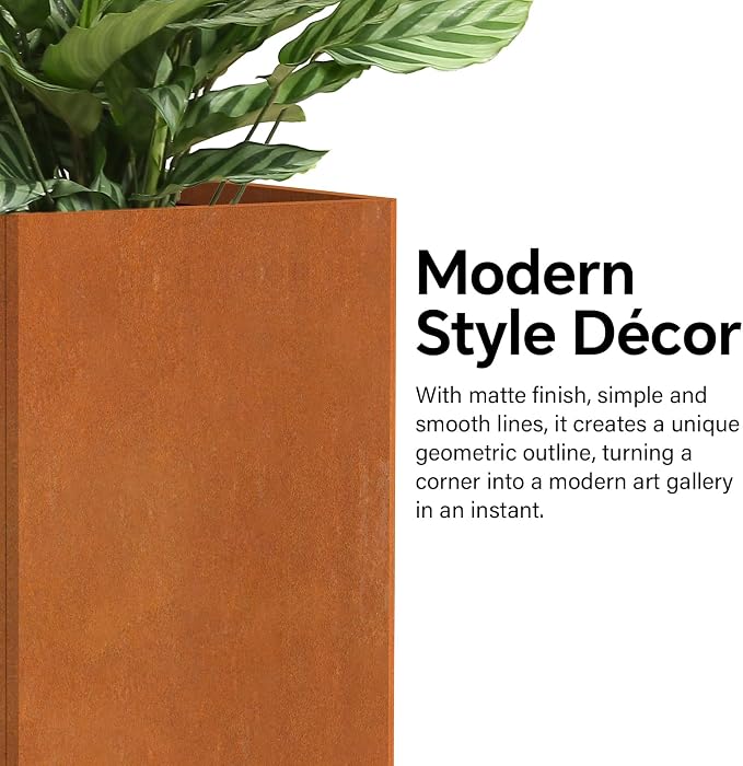 24" Tall Planter for Outdoor Plants, Large Outdoor Co-rten Steel Flower Pots - Image 7