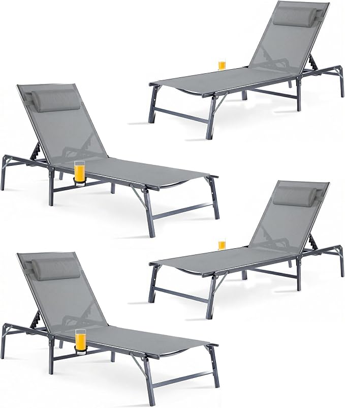 4 Pack Foldable Chaise Lounge Chair by HOMELYM