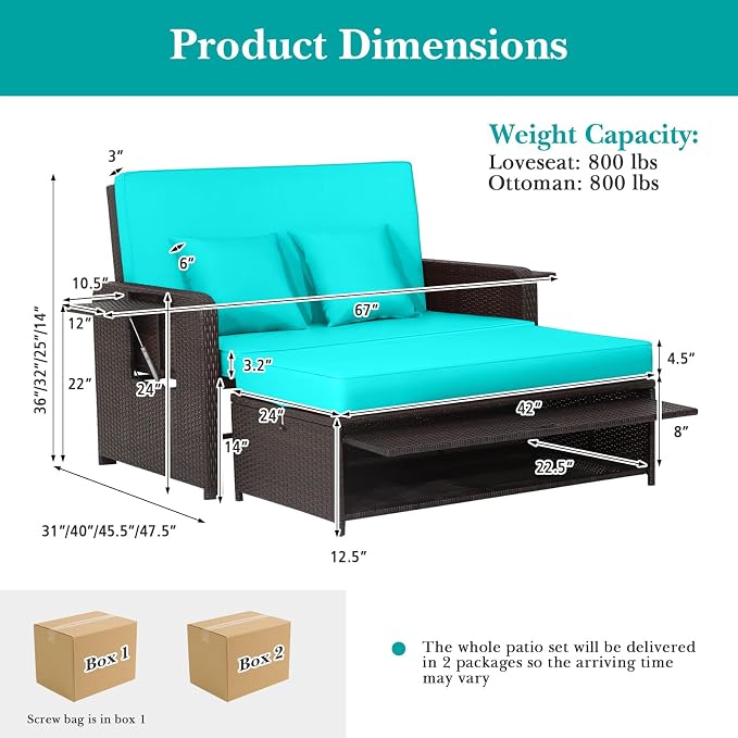 COSTWAY Patio Rattan Daybed - Image 3