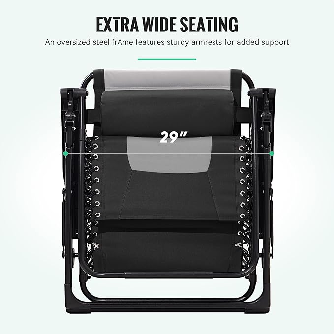 JEAREY Oversized Padded Zero Gravity Chairs Set of 2, Folding Lounge Chair - Image 4