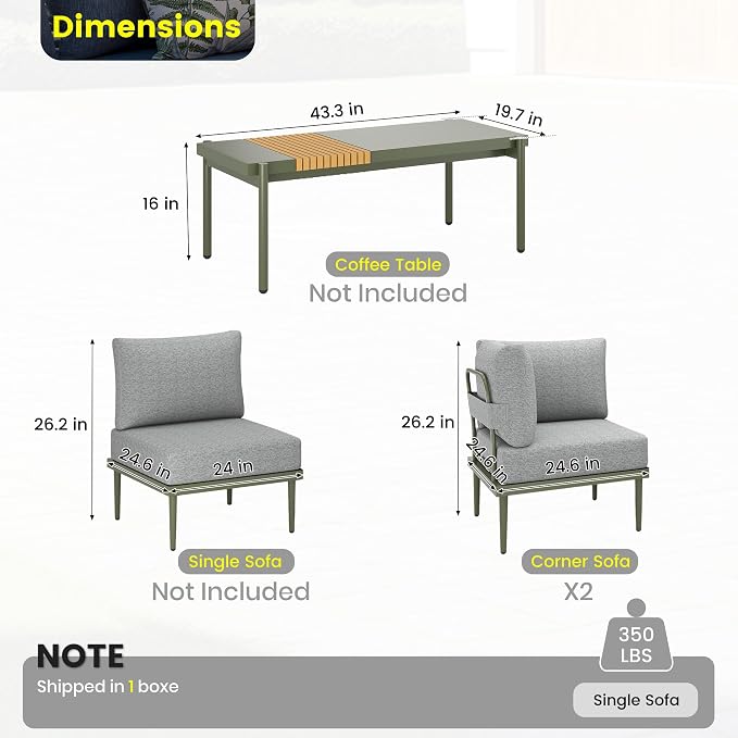 Sundale Outdoor 2 Pieces Metal Patio Furniture Set, Outdoor Sectional Sofa w/6 - Image 2