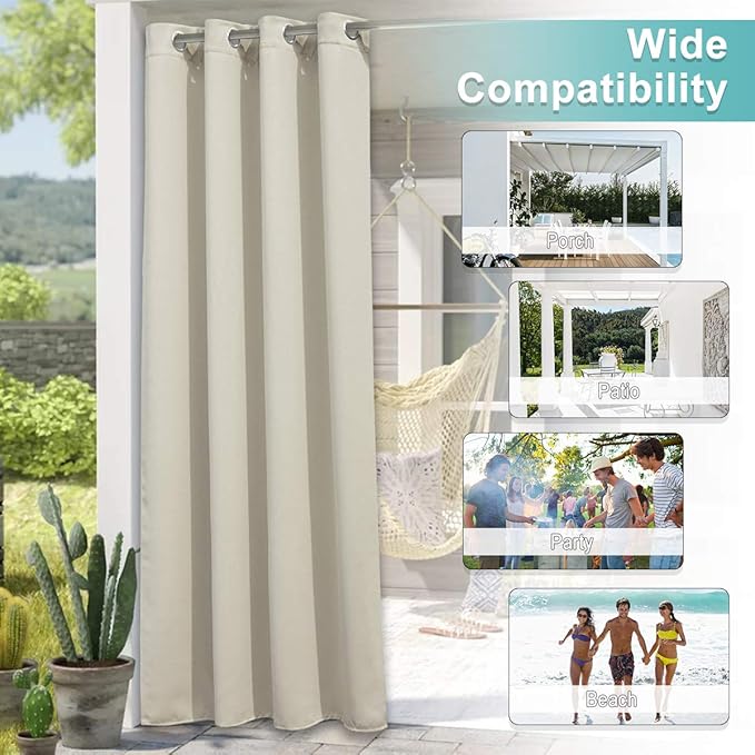 NICETOWN Outdoor Patio Curtains Waterproof, Stainless Steel Grommet Porch Decor - Image 4